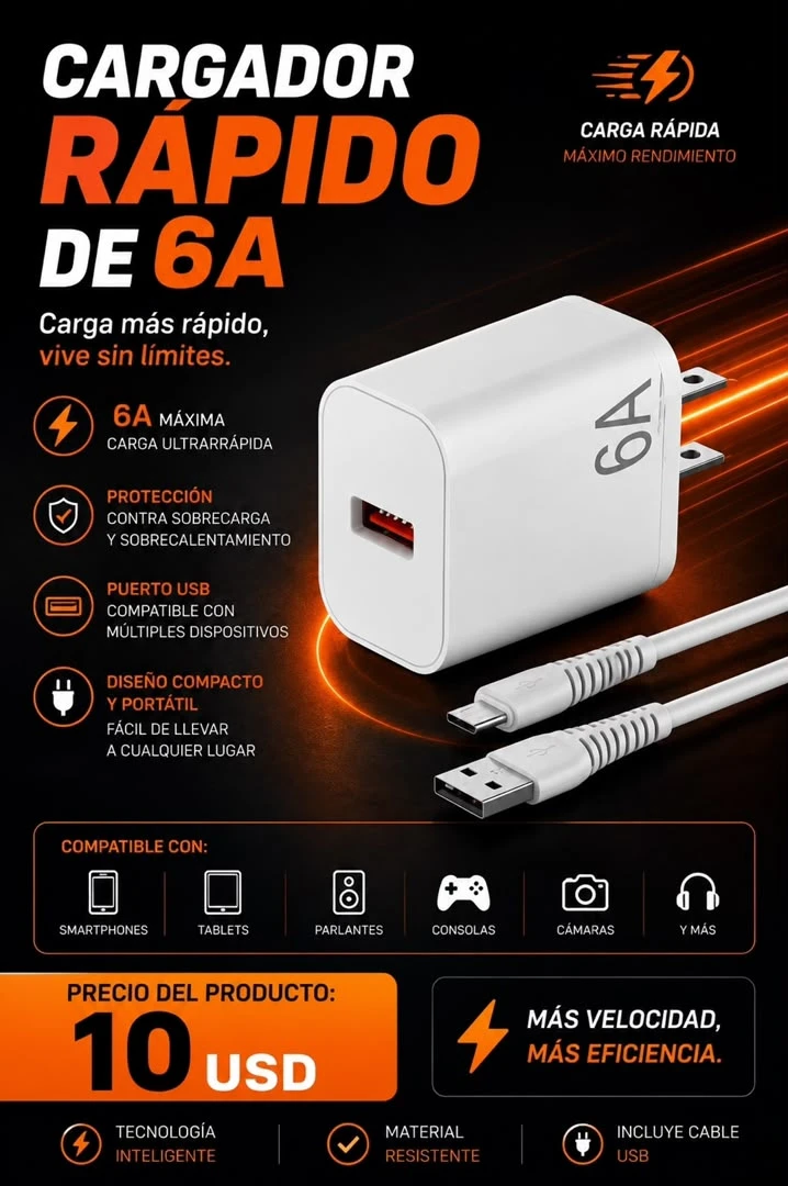 Cargador rápido 6A's foto | DeTodo UnPoco |  BizneCubano